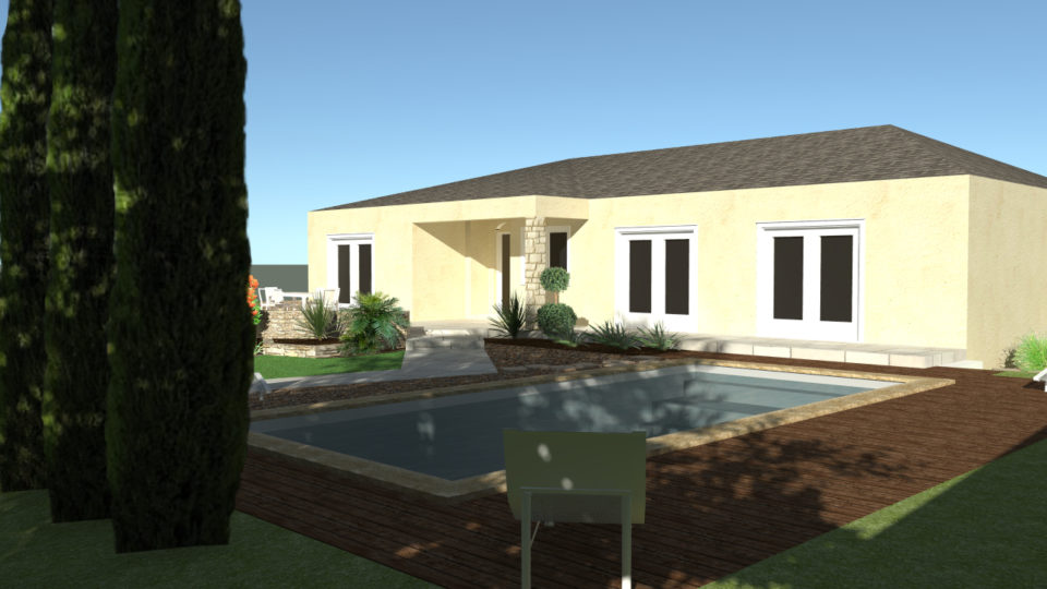 modélisation 3D jardin piscine paysagée